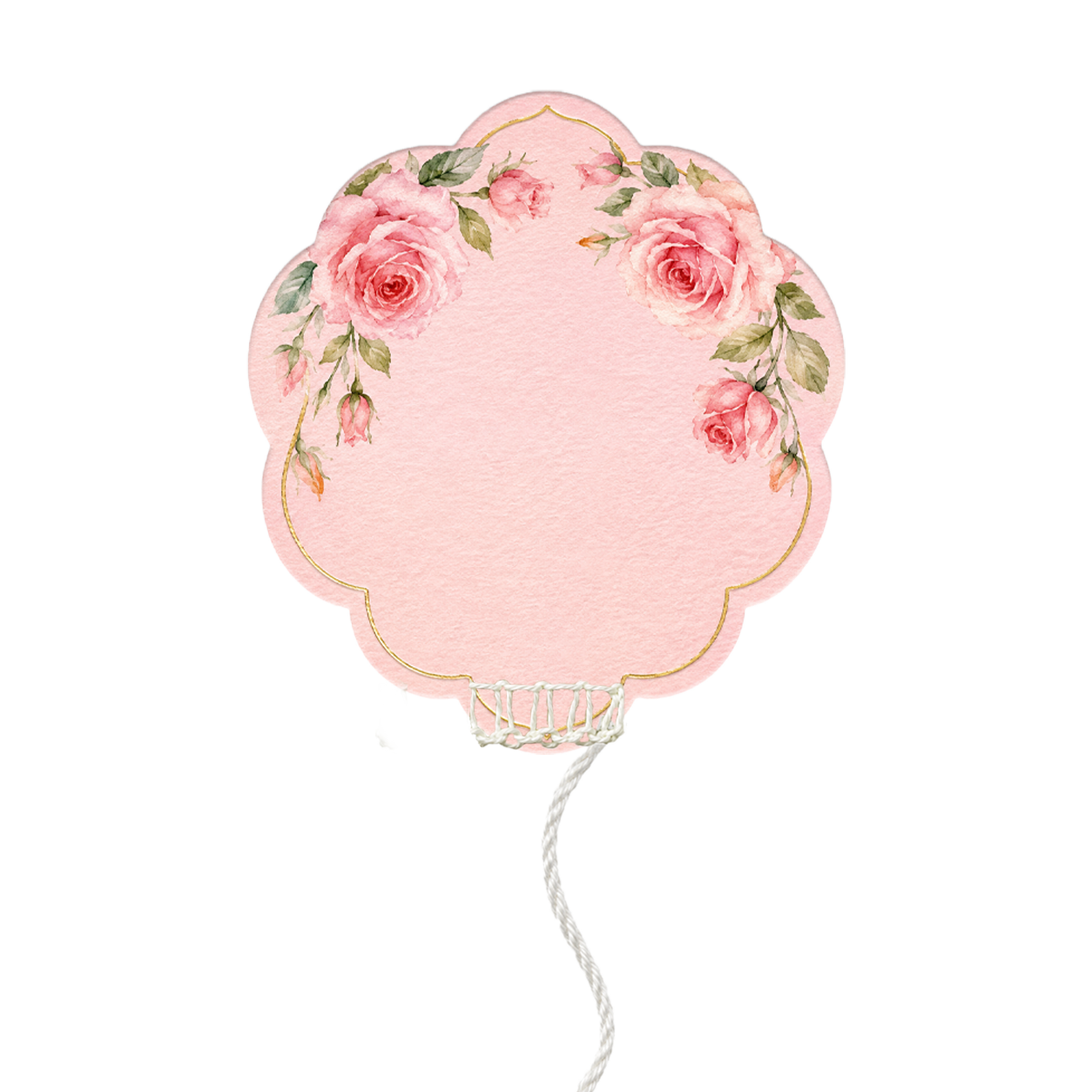OriaTea scallop-edge tea tag with watercolor rose botanical illustration in soft pink, for floral and gift tea blends, FSC-certified kraft paper